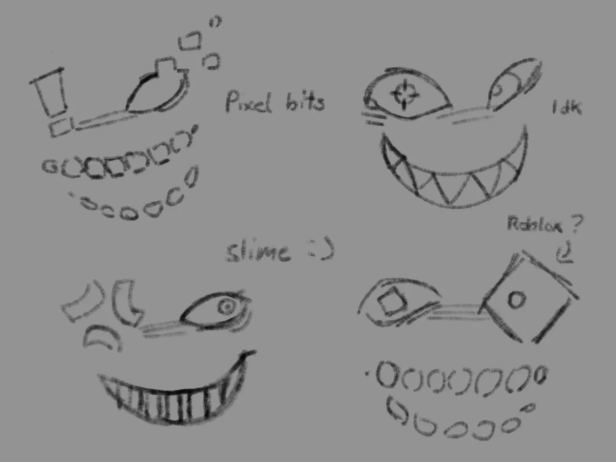 Pencil sketches of SMILE's grins and eyes.